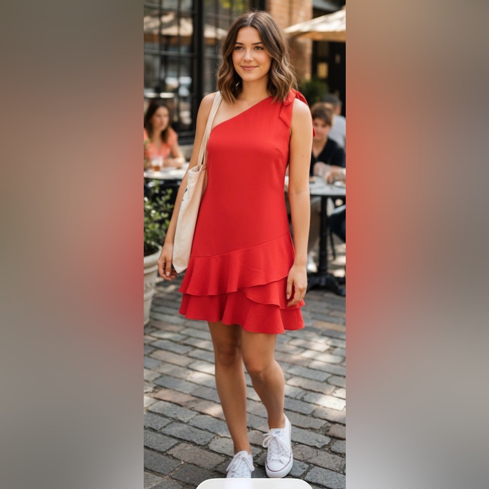 BCBG Dress Womens‎ Size 4 Orange Teired Ruffle Asymmetrical Cocktail Mini New